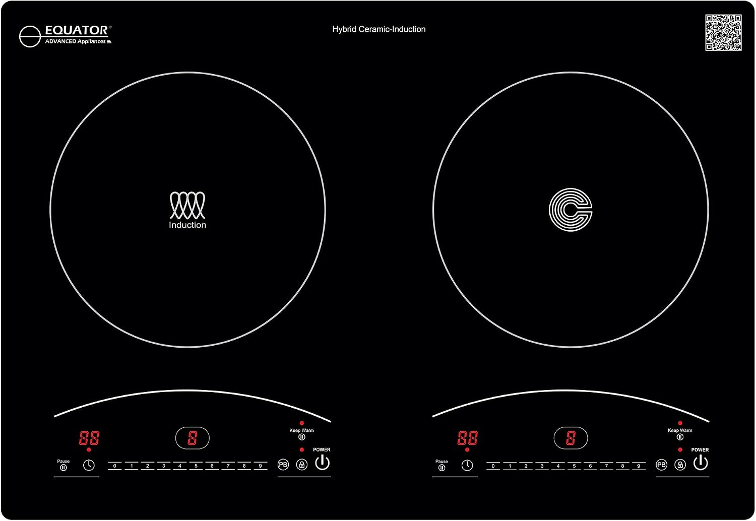 Equator 20-inch Electric Hybrid Cooktop with 1 Induction & 1 Ceramic Burners Dual Cooking Modes for Flexible, Fast, and Efficient Cooking Sleek Built-in Design