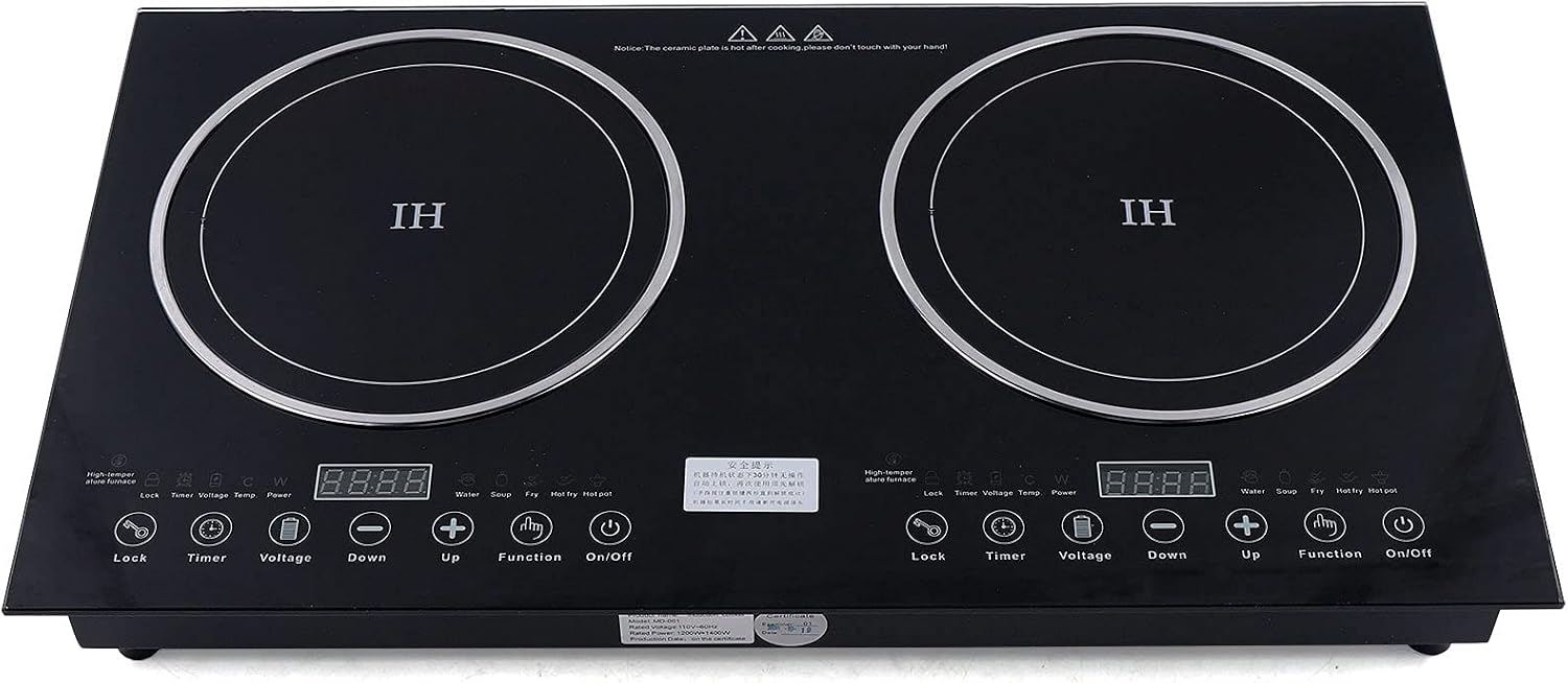 1200W+1400W Induction Cooktop with 2 Burners, 110V Electric Ceramic Cooktop Stove, Countertop Burner, Portable Induction Burners, Hot Warning, Over-Temperature Protection