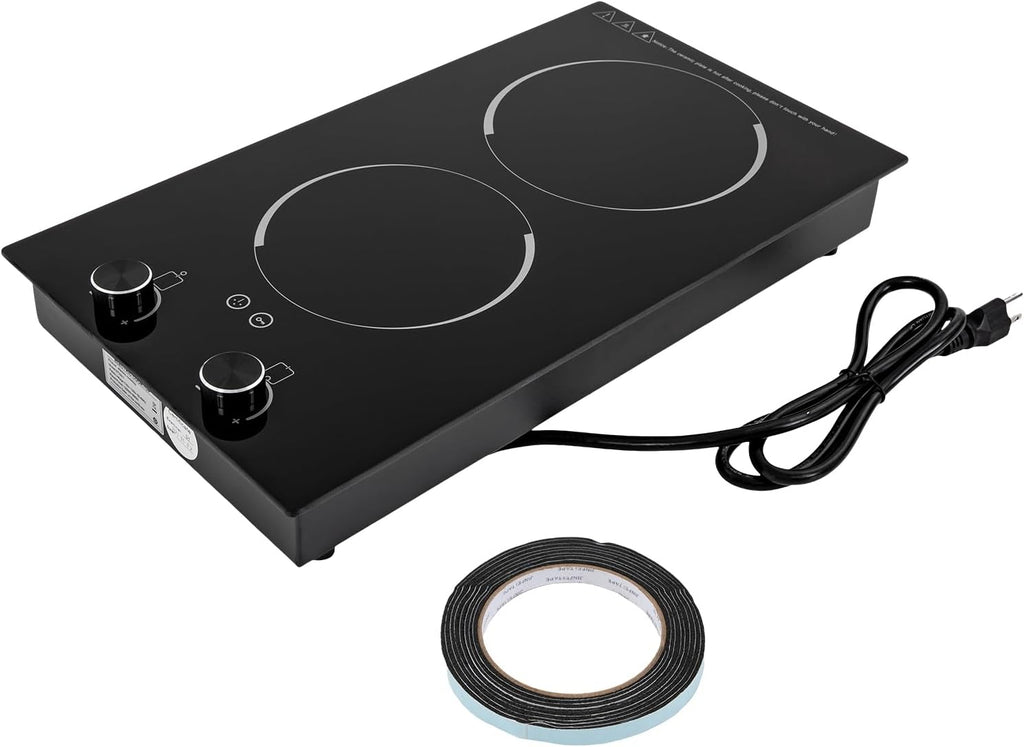 Electric Cooktop, Double Induction cooktop 110-120V Desktop and Built-In Stove Top with Timer & Knob Control, 2100W Ceramic Cooker Heater with 9 Power Levels for Kitchen Cooking