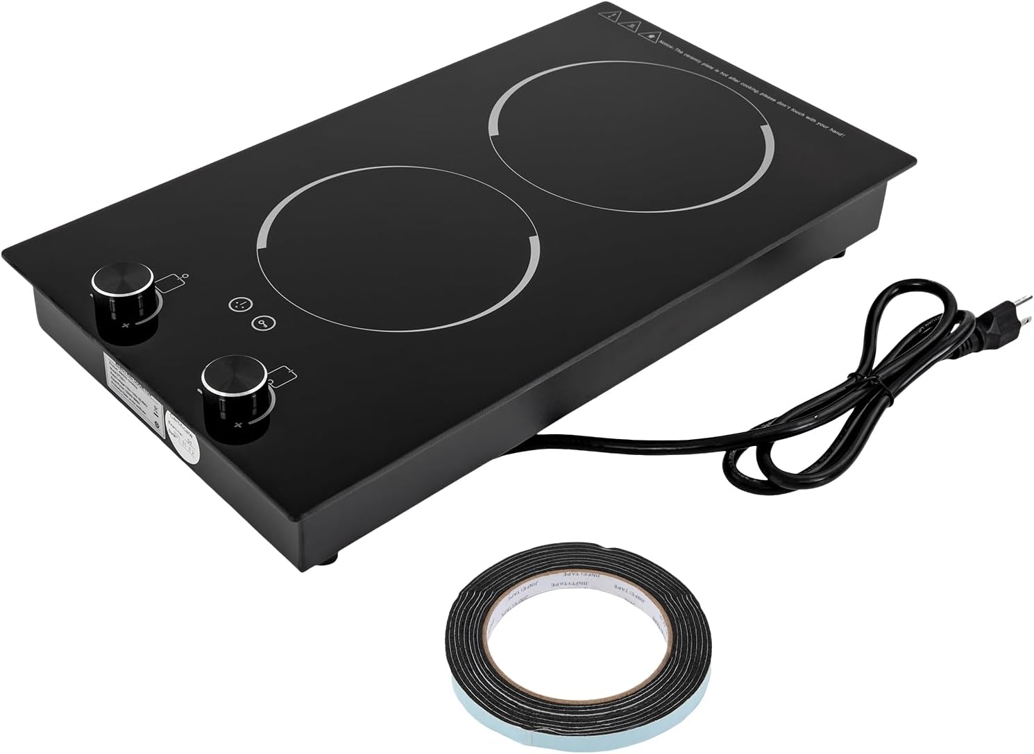 Electric Cooktop, Double Induction cooktop 110-120V Desktop and Built-In Stove Top with Timer & Knob Control, 2100W Ceramic Cooker Heater with 9 Power Levels for Kitchen Cooking