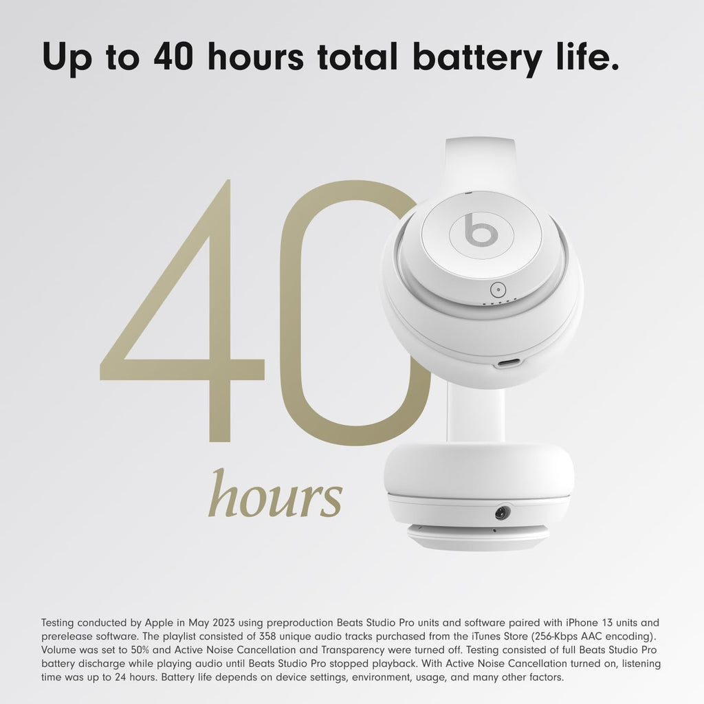 Beats Studio Pro Bluetooth Noise Cancelling Headphones with Apple 20W USB-C Power Adapter - Matte White