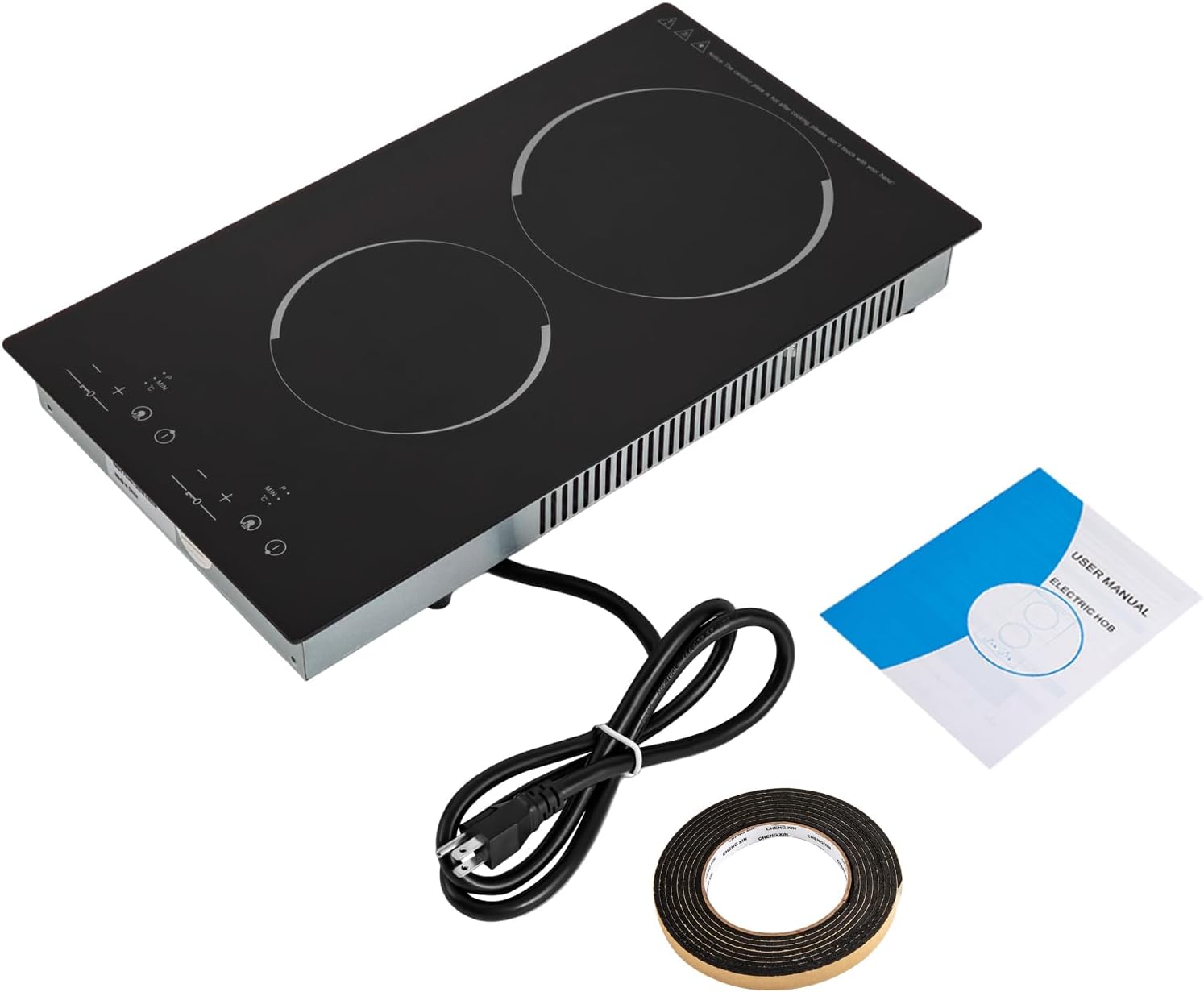 Electric Cooktop 110v, Electric Stove Countertop & Built-in, Cooktop with 9 Power Levels, Sensor Touch Control, Safety Lock, Timer, No Plug (2 Burners)
