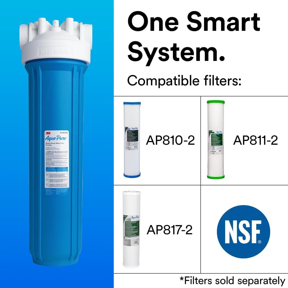 3M Aqua-Pure AP800 Series Whole House Filter Housing AP802B, 5639202, Large Diameter, Blue Sump, 20 in, 1' NPT