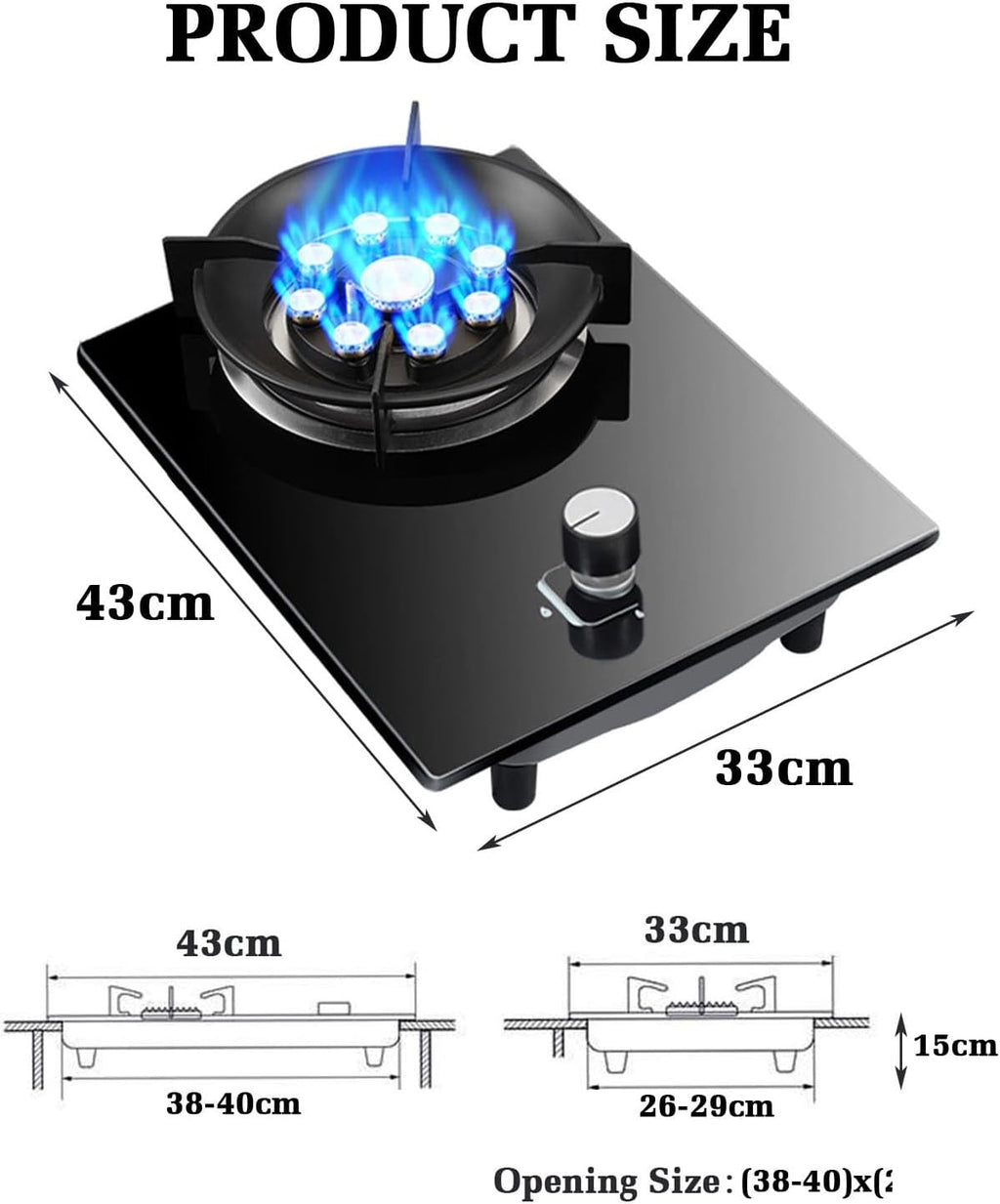 Gas Cooktop 1 Burner,5.0KW Portable Gas Stove,9-Cavities High-fire Frying Pan,Tempered Glass Cast Iron Pot Rack,with Flameout Protection,for Home(NG)