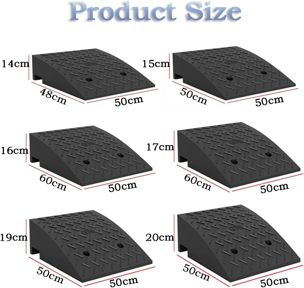Plastic Curb Ramps 4' 5' 6' Rise, Portable Threshold Ramp for Driveway Curb, Rubber Wheelchair Ramp with Non-Slip Surface, Garage Entry Ramp for Cars/Scooters/Trolley, Easy to Fix(50x60x16cm)