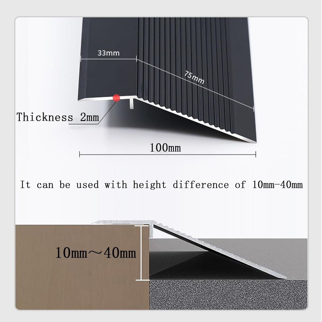 4 Inch Floor Transition Strip Threshold Ramp Aluminum, 36'' Thresholds Reducer for Bridge The Height Gap Between 0.4 to 1.6 Inches for Doorway Ramp Tiles Laminate Planks(Black,360cm(90x4))