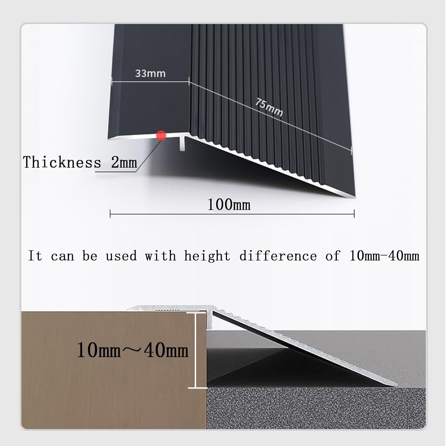 4 Inch Floor Transition Strip Threshold Ramp Aluminum, 36'' Thresholds Reducer for Bridge The Height Gap Between 0.4 to 1.6 Inches for Doorway Ramp Tiles Laminate Planks(Black,900cm(90x10))