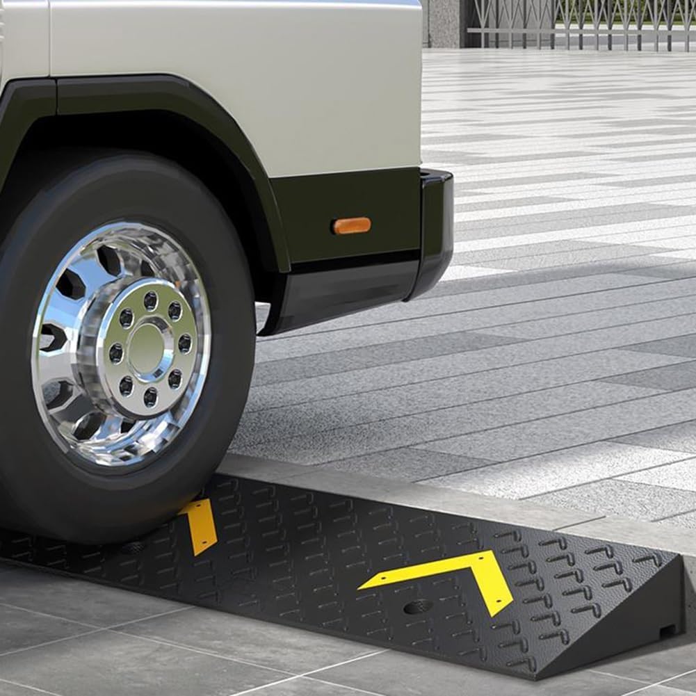 Rubber Threshold Ramp 5in High, Heavy Duty Curb Ramps, Curbside Driveway Ramp - for Cars Bicycles Lawn Mowers Scooters, Wheelchair Ramp, Rubber Slope Pad