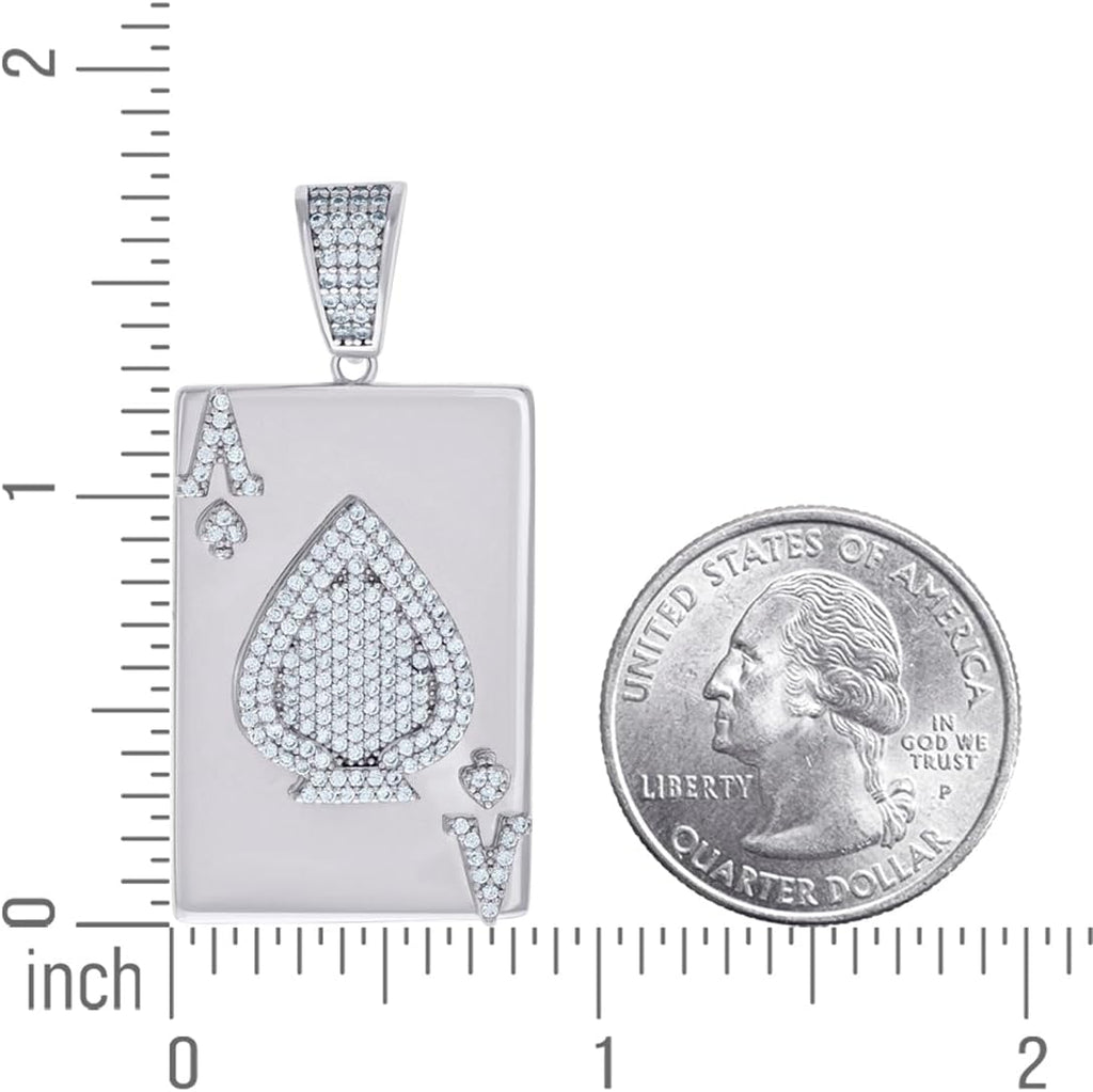 JewelryWeb 925 Sterling Silver Mens Cubic Zirconia Ace Of Spade Playing Cards Gambling Charm Pendant Necklace for Men