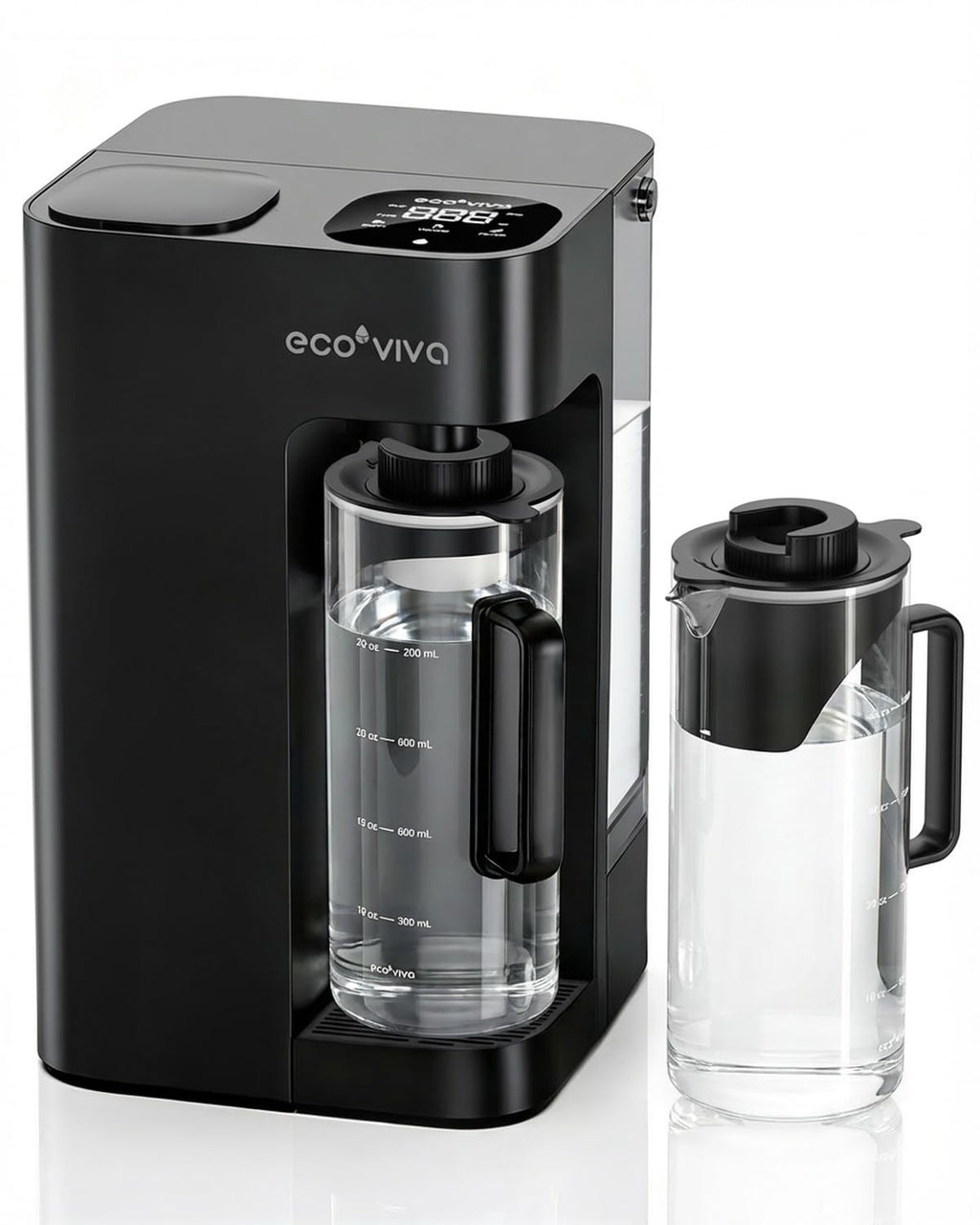 Ecoviva Mate 3 Countertop Reverse Osmosis Water Filter with 2 Auto-Fill Pitchers, 8-Stage RO Filtration System, Installation-Free, Reduces TDS, 3:1 Pure-to-Drain Ratio, Home & Kitchen, Black