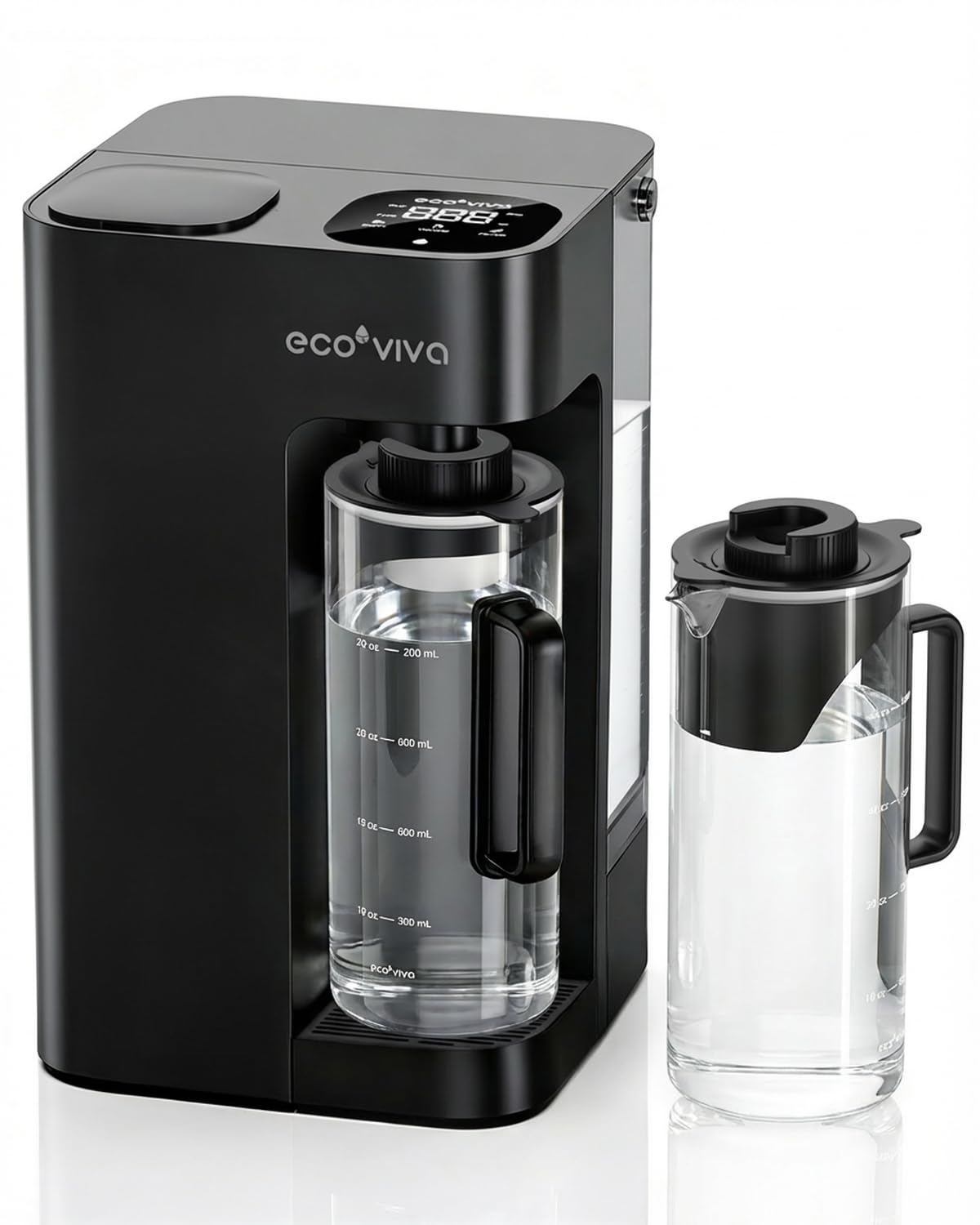 Ecoviva Mate 3 Countertop Reverse Osmosis Water Filter with 2 Auto-Fill Pitchers, 8-Stage RO Filtration System, Installation-Free, Reduces TDS, 3:1 Pure-to-Drain Ratio, Home & Kitchen, Black