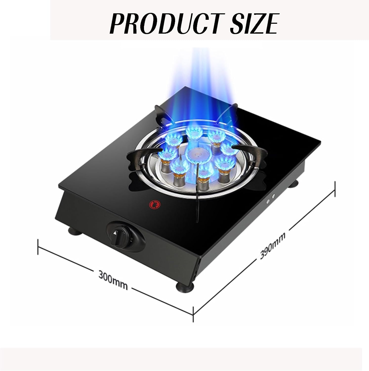 Gas Stove 1 Burners,Glass Black Nine-Head Copper Cover Fierce Fire Extinguishing Protection (liquefied Gas) with Valve and Pipe Clamp