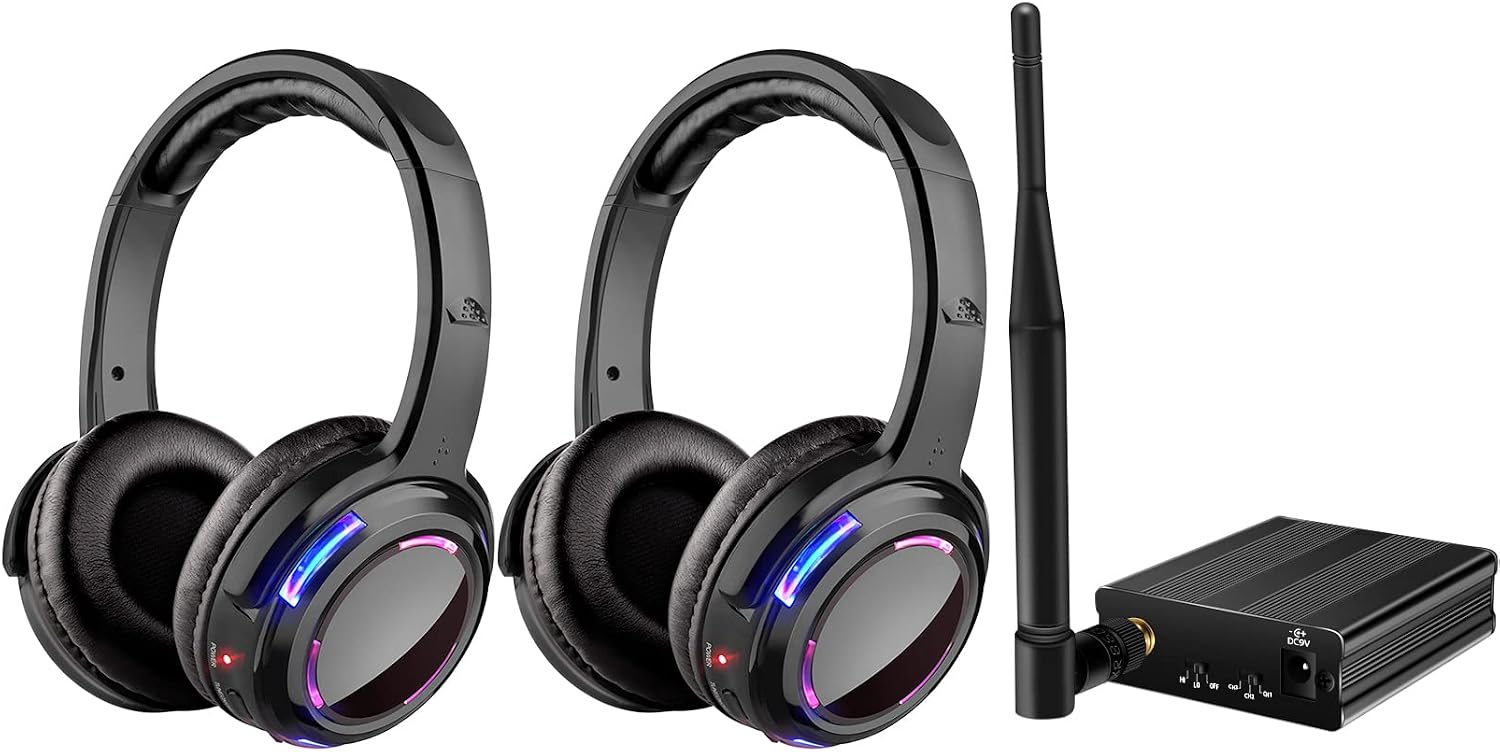 Professional Silent Disco LED Wireless Headphones and RF LED Silent Disco Earphones for iPod MP3 DJ Music Pary Club (30 led Headphone + 2 Transmitter)
