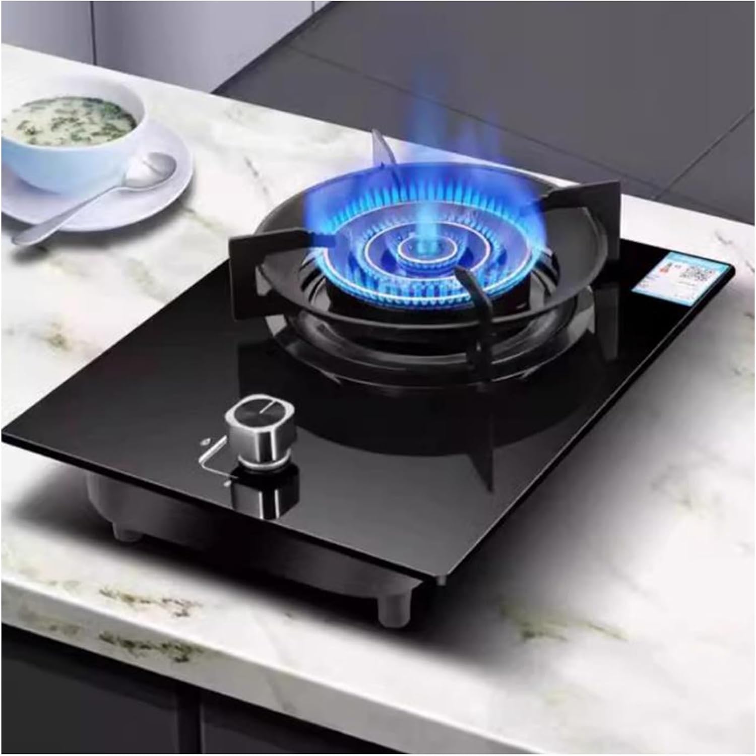 Gas Stove with 1 Burner,5.2KW Camping Gas Cooker,Gas/LP Gas Conversion Stove,Tempered Glass Cast Iron Pot Rack,with Flameout Protection,for Home Kitchen(LPG)