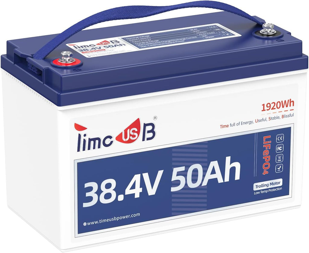 Timeusb 36V 50Ah Trolling Motor LiFePO4 Battery Low-Temp Protection Buit in 50A BMS, Deep Cycle Group31 Lithium Iron Phosphate Battery Perfect for Trolling Motors, Marine, Boat, Home Energy