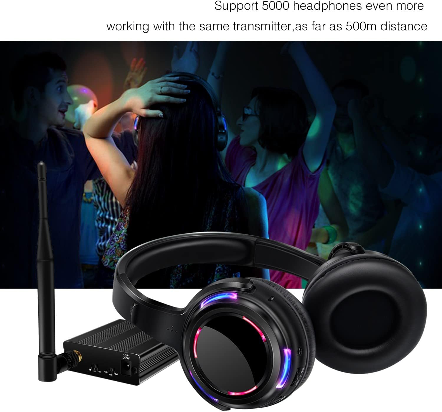 Professional Silent Disco LED Wireless Headphones and RF LED Silent Disco Earphones for iPod MP3 DJ Music Pary Club (20 led Headphone + 1 Transmitter)