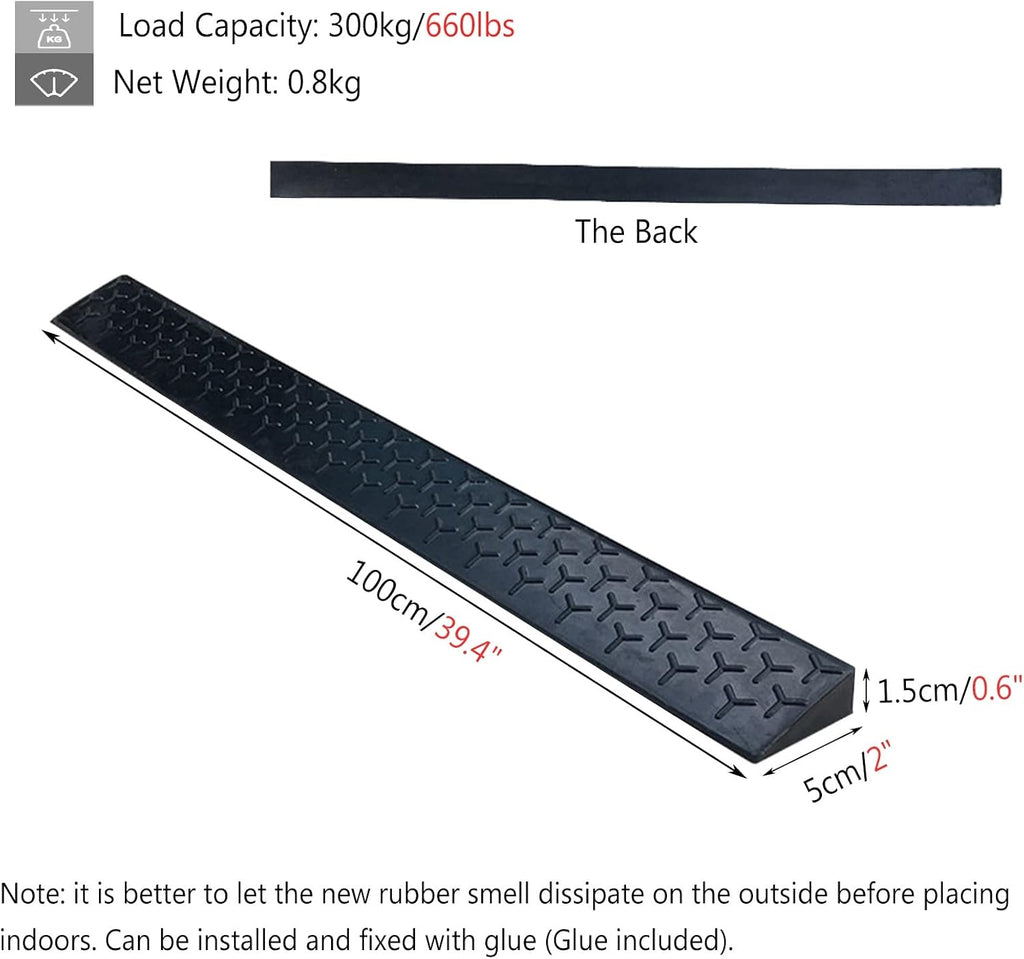 Rubber Threshold Ramp for Wheelchairs 5 CM Rise Indoor Outdoor Entry Slope Home Garden Yard Sliding Glass Doors Steps 100x9x3.5cm