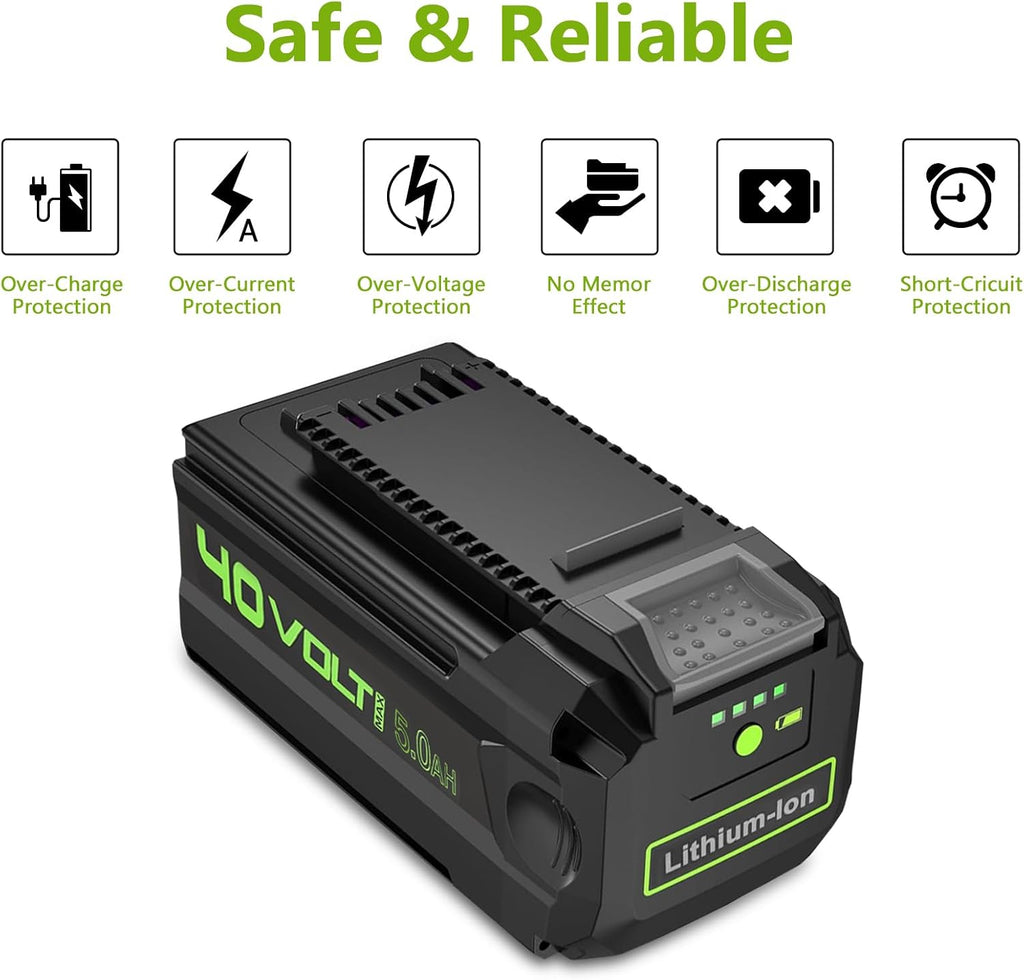 40V 5.0Ah Rechargeable Battery Replacement for Greenworks 40V Battery 29472 29462 29252 20202 22262 G-MAX Cordless Power Tools 2531225322 20642 22272 27062 21242(NOT for Gen 1)