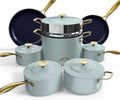 Nuwave Lux LE 13-Pc Cookware Set with Elegant Gold Handle, Diamond Infused Ceramic Non-Stick, PFAS Free, Premium Metal Lids, Ergonomic Stay-Cool Handles, Induction Ready & Compatible w/All Cooktops