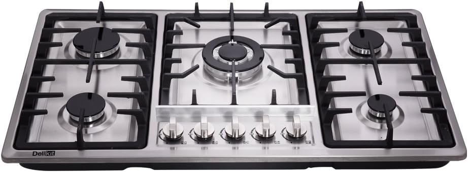 34 Inch Dual Fuel Sealed 5 Burners Stainless Steel Gas Cooktop Drop-In Hob DK258-A01 Cooker