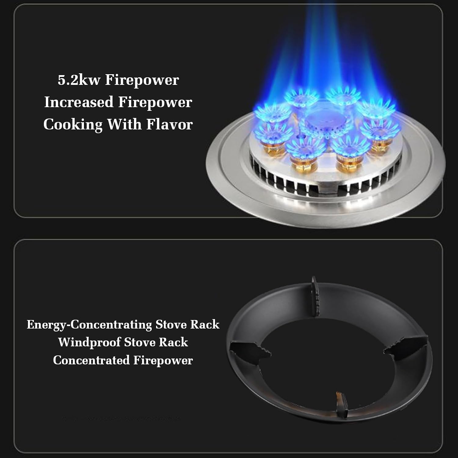 Gas Cooker 1 Burner,5.2KW 9-Cavity High-fire Wok Burner,Tempered Glass Top with Flameout Protection,Easy Clean for Home and Kitchen (NG/LPG)(LPG)