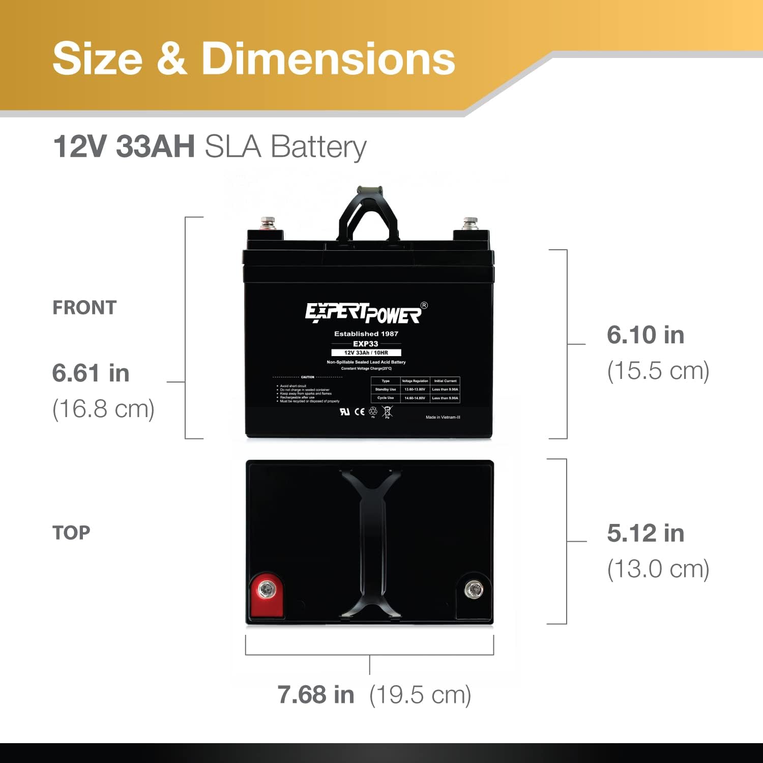 ExpertPower EXP33-2 Pack 12V 33Ah SLA AGM Battery for Solar Energy Storage, UPS, Trailer, Security System, Mobility Scooter, Small Marine Battery Backup, 12V Batteries Lead Acid, M6