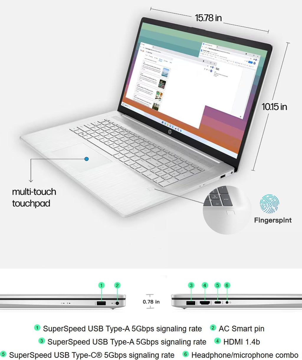 HP 17 Business Laptop Computer - Intel 10-Core i5-1334U, 32GB RAM, 1TB SSD, 17.3' HD+ Display, Fingerprint, Backlit KB, Numeric Keypad, w/Win11 Pro, Office Lifetime, External DVD Drive
