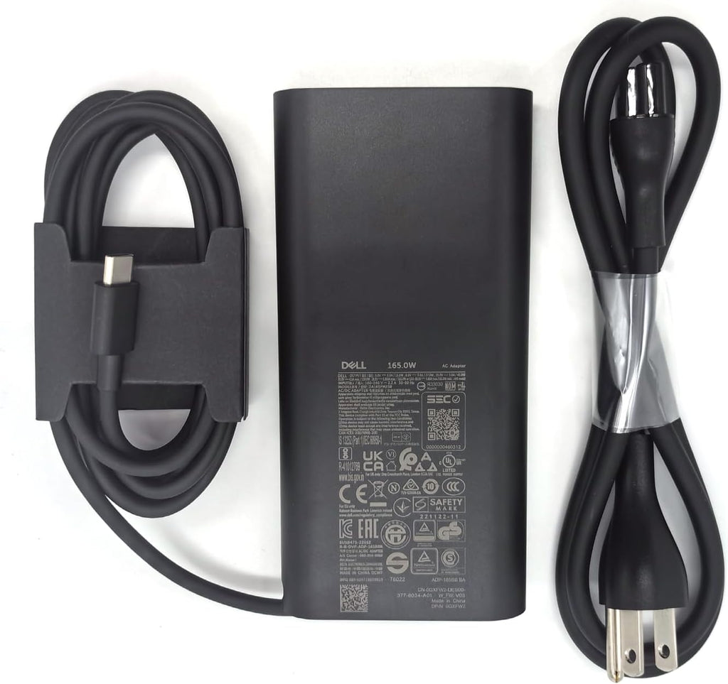 Dell Laptop Charger GAN 165W Watt USB Type C AC Power Adapter, Precision 5680 5690 AC Charger, XPS 17 9720 9730 AC Adapter, Balck, DA165PM210