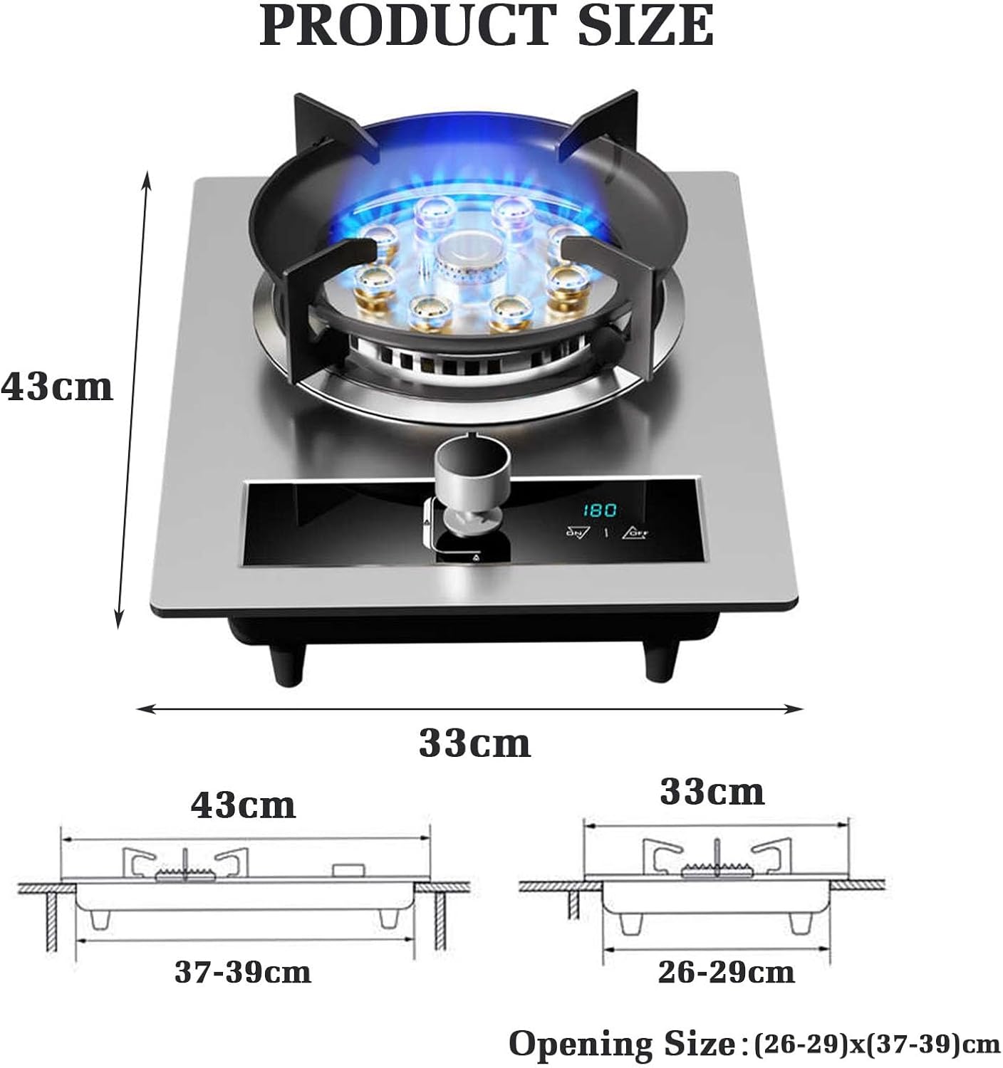 Gas Stove with 1 Burner,7.2KW Camping Gas Cooker,Kitchen Counter Top Stove,Independent Timer Both Sides,with Flameout Protection,for Home Kitchen(NG)