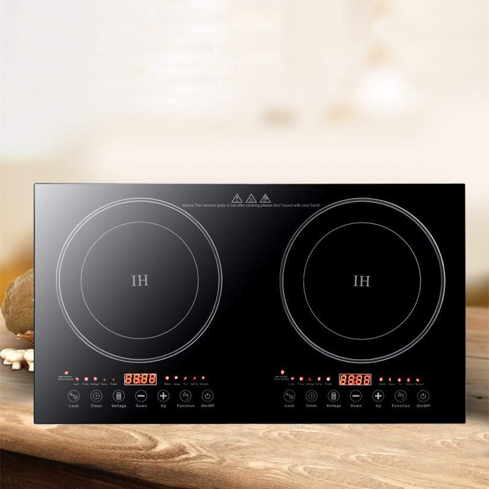 Double Induction Cooktop, Powerful 1200W, 2 Large 8' Heating Coils, Independent Controls, 2 x 18'Shatter-Proof Ceramic Glass Surface,Portable Electric Countertop Double Burner
