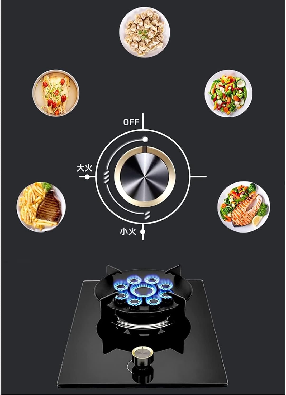 Built-in 33cm Single Burner Gas Stove, 5.2KW 9-Chamber Fire Ring Wok Burner with Flameout Protection, Anti-Gas Leakage Flame Protection, LPG/Natural Gas Kit (Size : LPG)