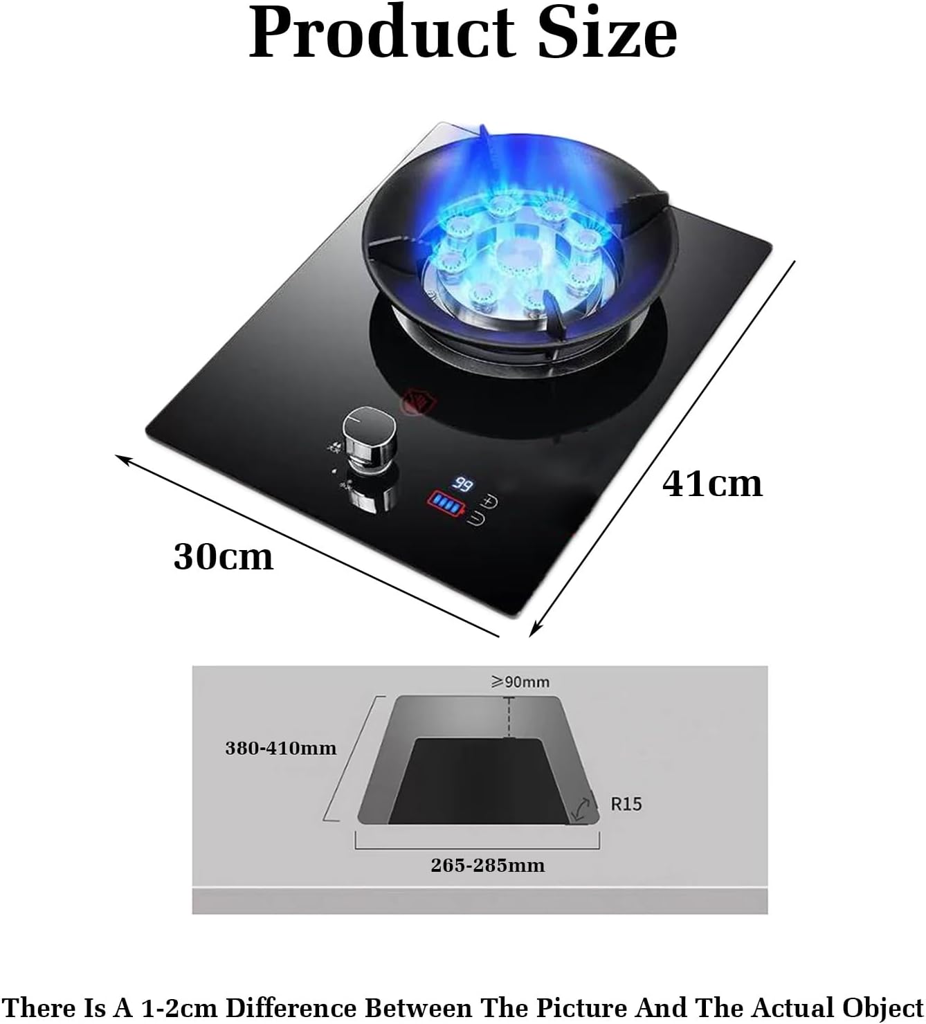 Gas Stove with 1 Burner,5.2KW Camping Gas Cooker,Kitchen Counter Top Stove,Tempered Glass Cast Iron Pot Rack,with Flameout Protection and Timer,for Home Kitchen(LPG)