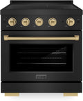ZLINE Autograph Edition 30 in. 4.2 cu. ft. Paramount Induction Range with 4 Element Cooktop and Electric Convection Oven in Black Stainless Steel with Champagne Bronze Accents (SINRBZ-30-CB)