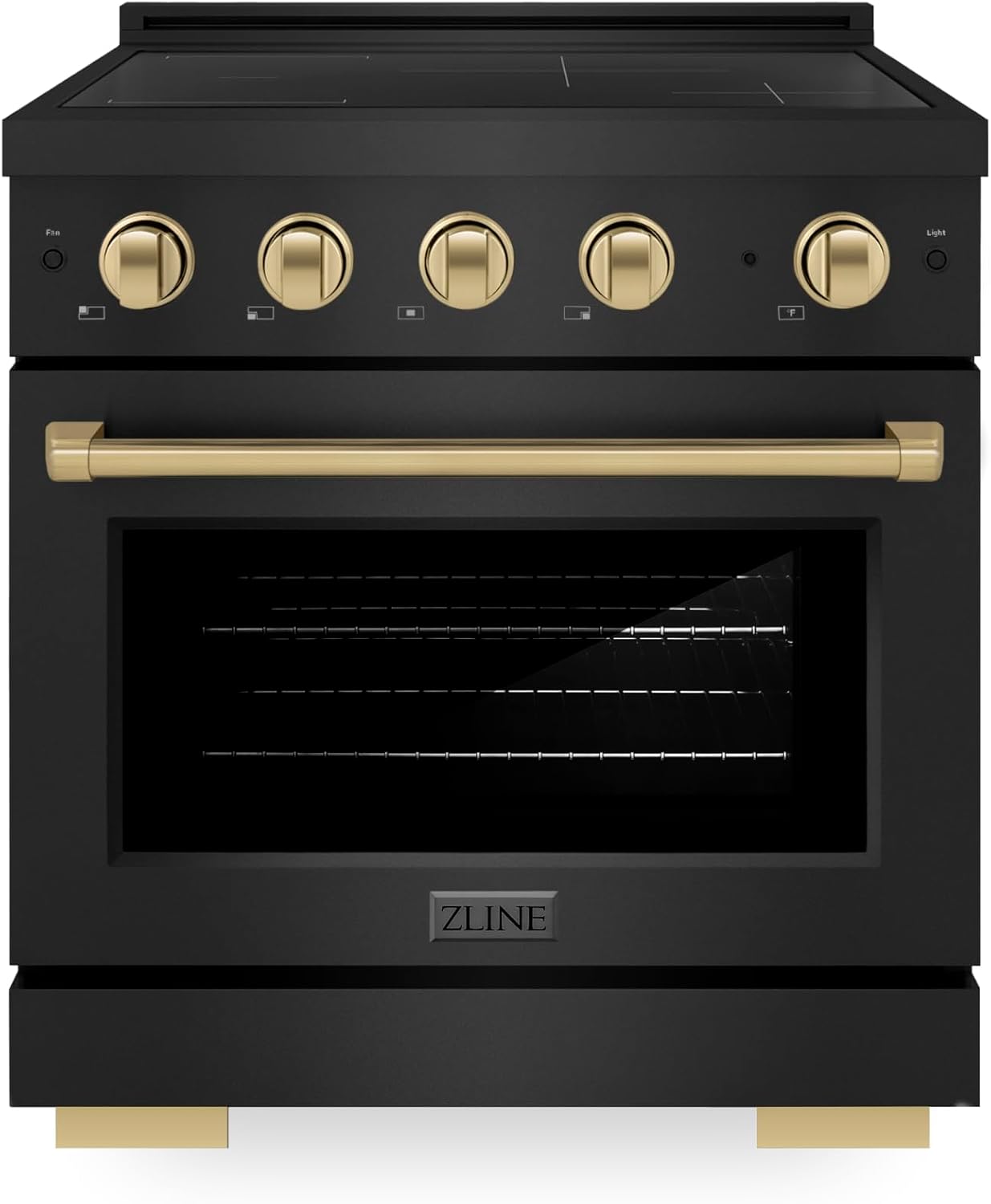 ZLINE Autograph Edition 30 in. 4.2 cu. ft. Paramount Induction Range with 4 Element Cooktop and Electric Convection Oven in Black Stainless Steel with Champagne Bronze Accents (SINRBZ-30-CB)