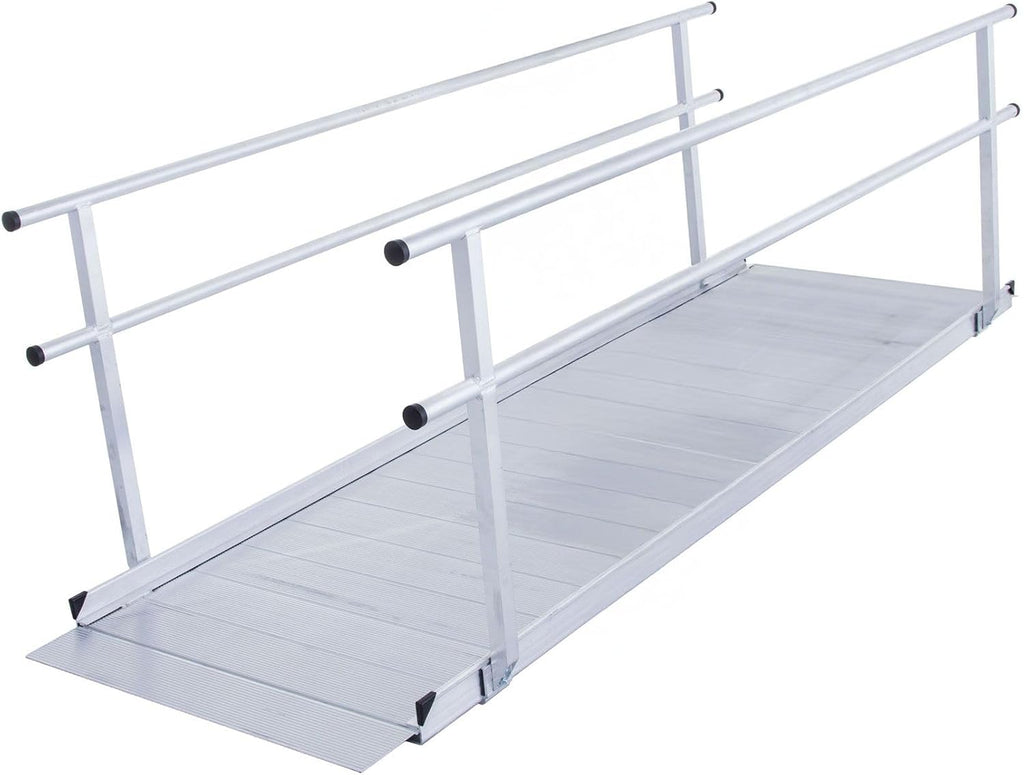 8' Wheelchair Ramp for Home Steps, 850 lb Capacity, Handrails, Non-Slip, Entry Access for Mobility Scooters, Power Chairs, Silver Spring