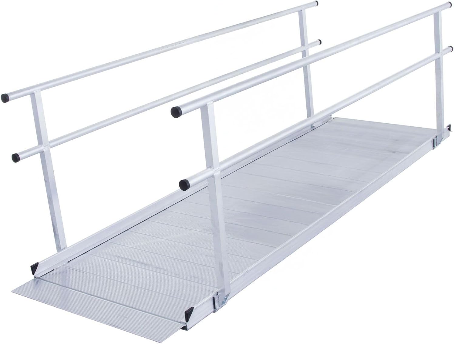 8' Wheelchair Ramp for Home Steps, 850 lb Capacity, Handrails, Non-Slip, Entry Access for Mobility Scooters, Power Chairs, Silver Spring