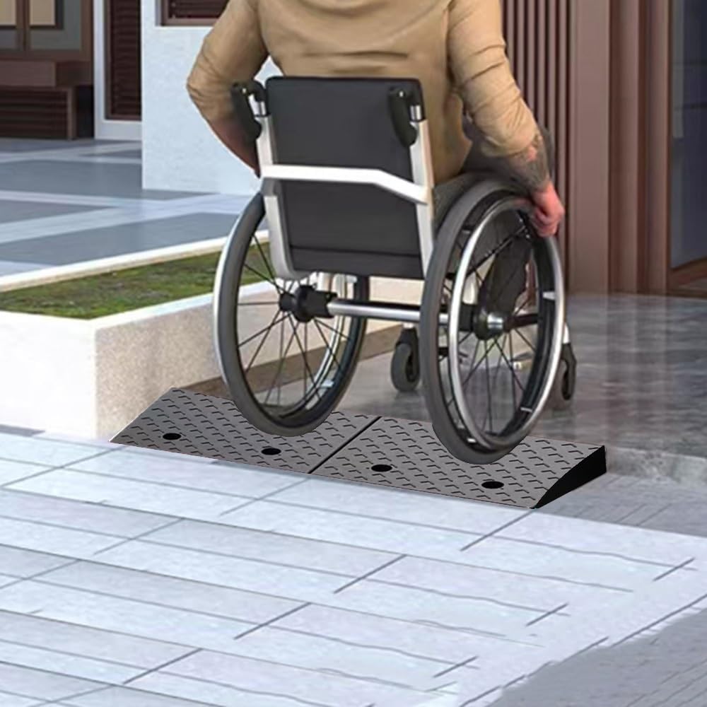 2 Pcs Driveway Curb Ramps, Rubber Wheelchair Ramp Portable Doorway Threshold Ramp, Heavy Duty Loading Ramp Shed Ramps for Cars Warehouse Dock(H 17 CM/6.7')
