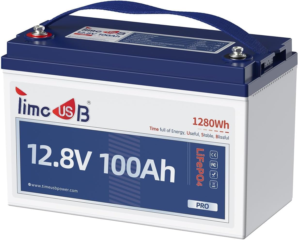 Timeusb 12V 100Ah LiFePO4 Battery, Group31 Lithium Battery Built-in 100A BMS,15000+ Deep Cycles Lithium Iron Phosphate Batteries for Travel Trailer, Motorhome, Trolling Motor, Solar
