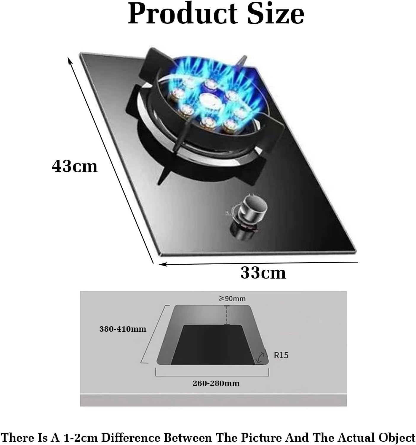 Gas Stove with 1 Burner,5.2KW Nine-Cavity High-fire,Gas/LP Gas Conversion Stove,Tempered Glass Cast Iron Pot Rack,with Flameout Protection,for Home Kitchen(LPG)