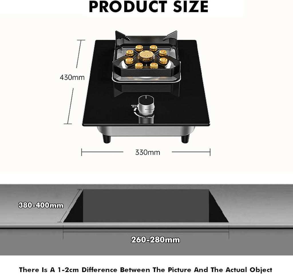 Gas Cooktop 1 Burner,5.2KW 9-Cavity Wok Burner,Tempered Glass with Flameout Protection,for Home Kitchen and Outdoor Use (NG/LPG)(LPG)