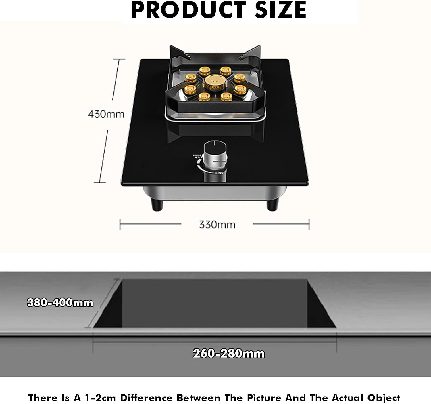 Gas Cooktop 1 Burner,5.2KW 9-Cavity Wok Burner,Tempered Glass with Flameout Protection,for Home Kitchen and Outdoor Use (NG/LPG)(LPG)