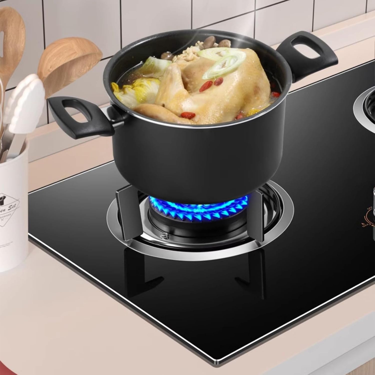 Single Burner Gas Stove,Double Nine-Chamber Fierce Fire Stove with Flameout Protection and Energy-Gathering Windproof Stove Rack(LPG)