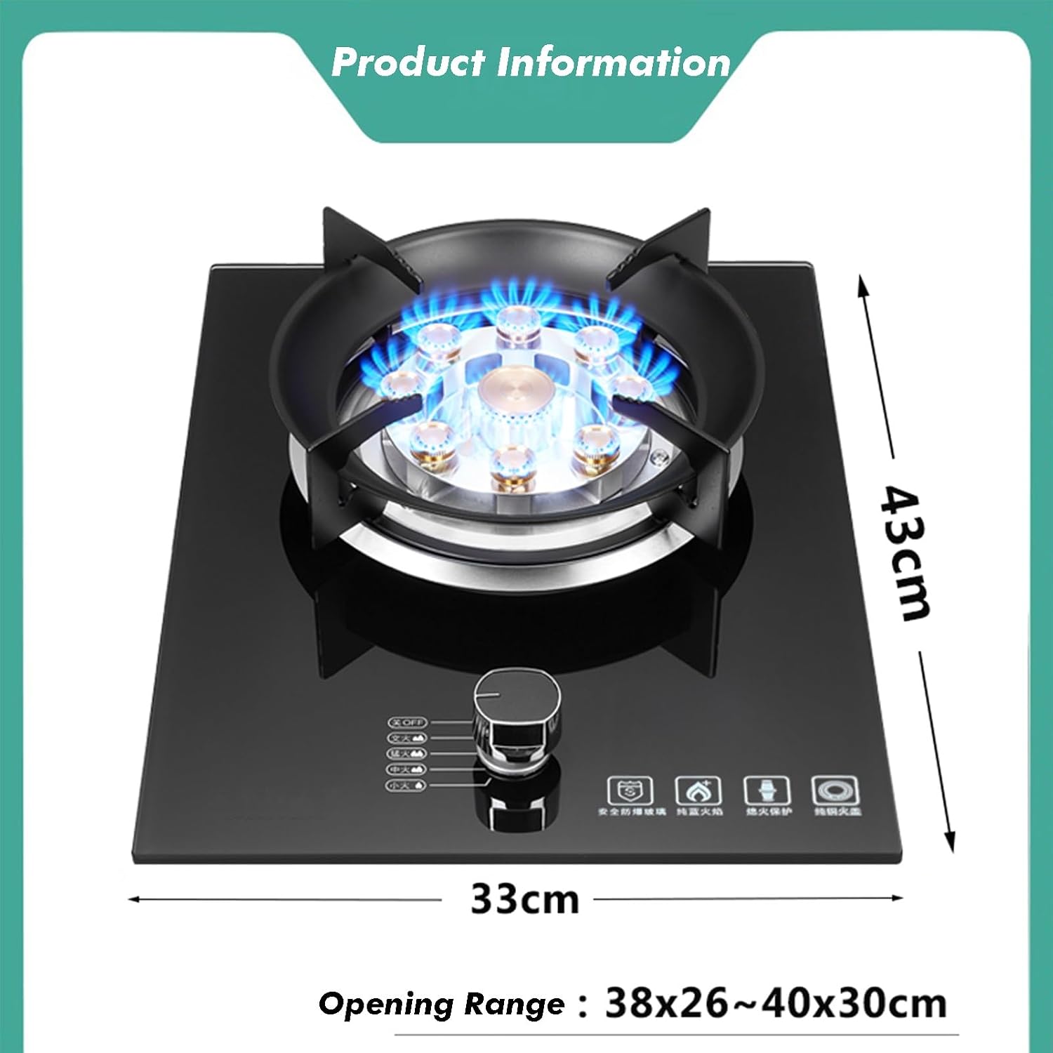 Portable Gas Stove,1 Burner Propane Stove,Tempered Glass Max 17742.4BTU with Pulse Electronic Ignition for Indoor Kitchen, Open Kitchen and Apartment (Color : Black, Size : NG)