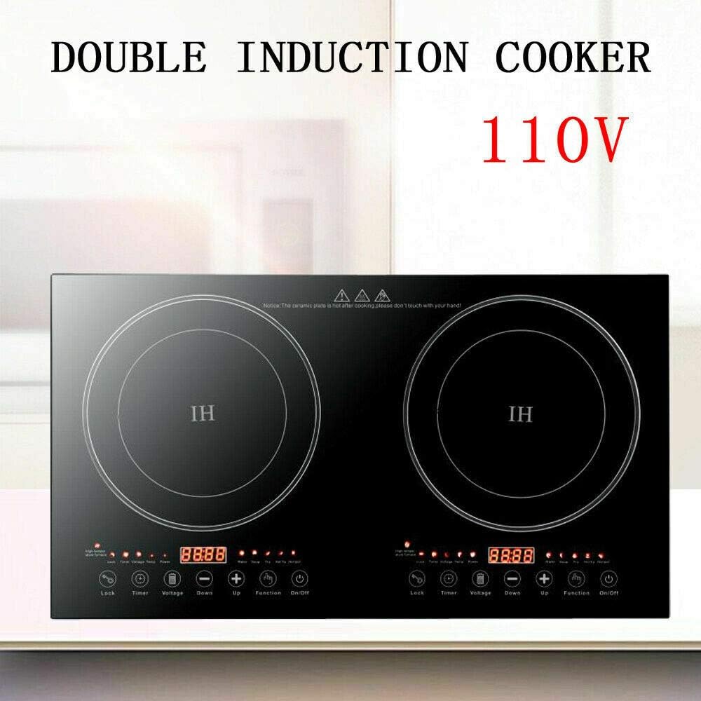 Electric Double Induction Cooker, 1200W+1200W Touch Type Key w/LED Display, 8 Gear Firepower, Dual Induction Countertop Burner, 2 Burner Portable Countertop Cooker (US Stock)