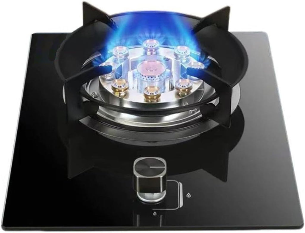 Gas Cooker 1 Burner,Countertop Stove 5.2KW Wok Burner,Tempered Glass Cast Iron Pot Rack,with Flameout Protection Device,NG/LPG Gas Conversion(NG)