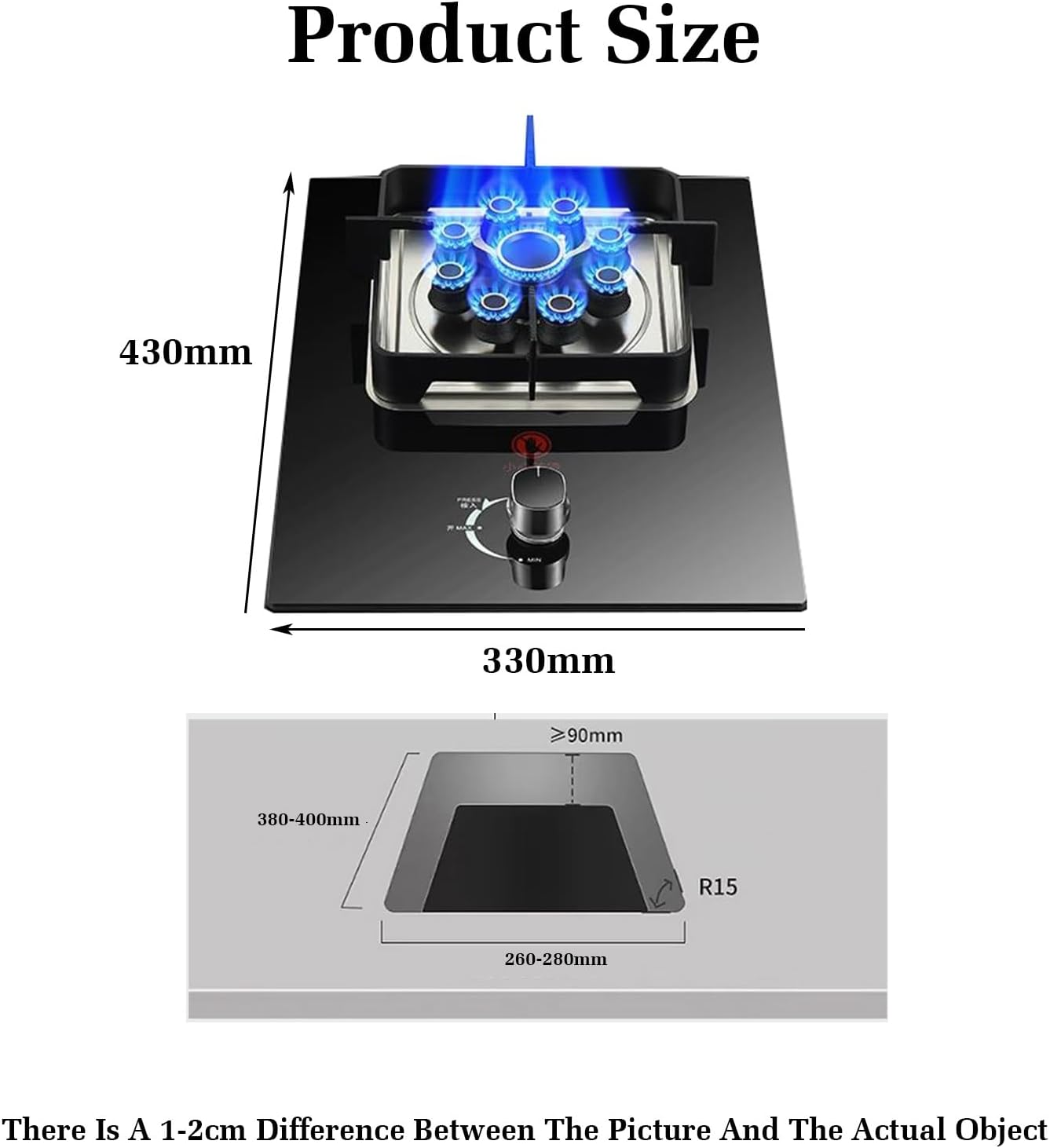 Gas Stove with 1 Burner,5.2KW Camping Gas Cooker,Kitchen Counter Top Stove,Tempered Glass Cast Iron Pot Rack,with Flameout Protection,for Home Kitchen
