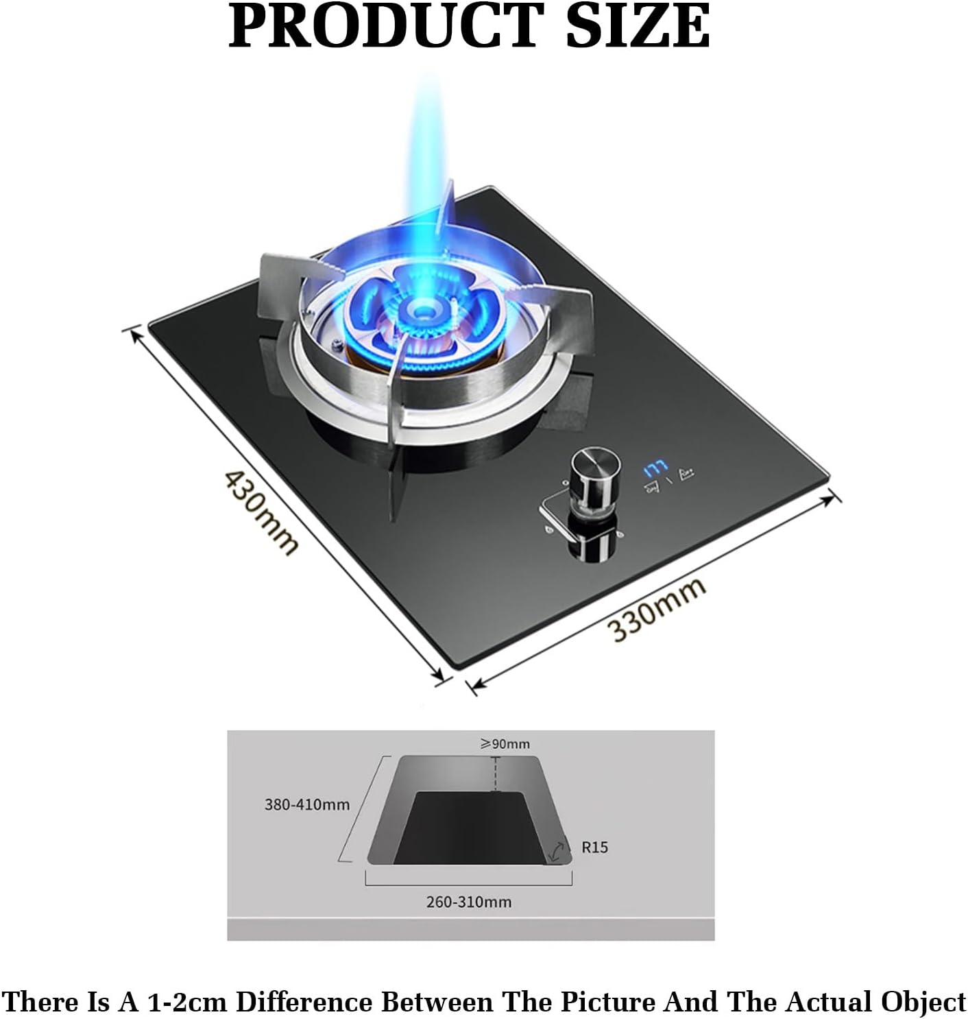 Gas Stove,Single Burner,Kitchen Counter Top Stove 5.2KW Gas,Tempered Glass Cast Iron Pot Rack,with Flameout Protection and Timer,for Home Kitchen(LPG)