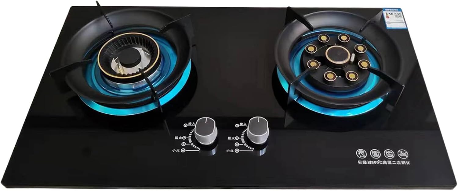 Propane Stove,2 Burners Portable Propane Stove,tempered Glass Gas Cooktop,Maximum 17742.4BTU for Food Trucks and Family Restaurants(black) (Color : NG)