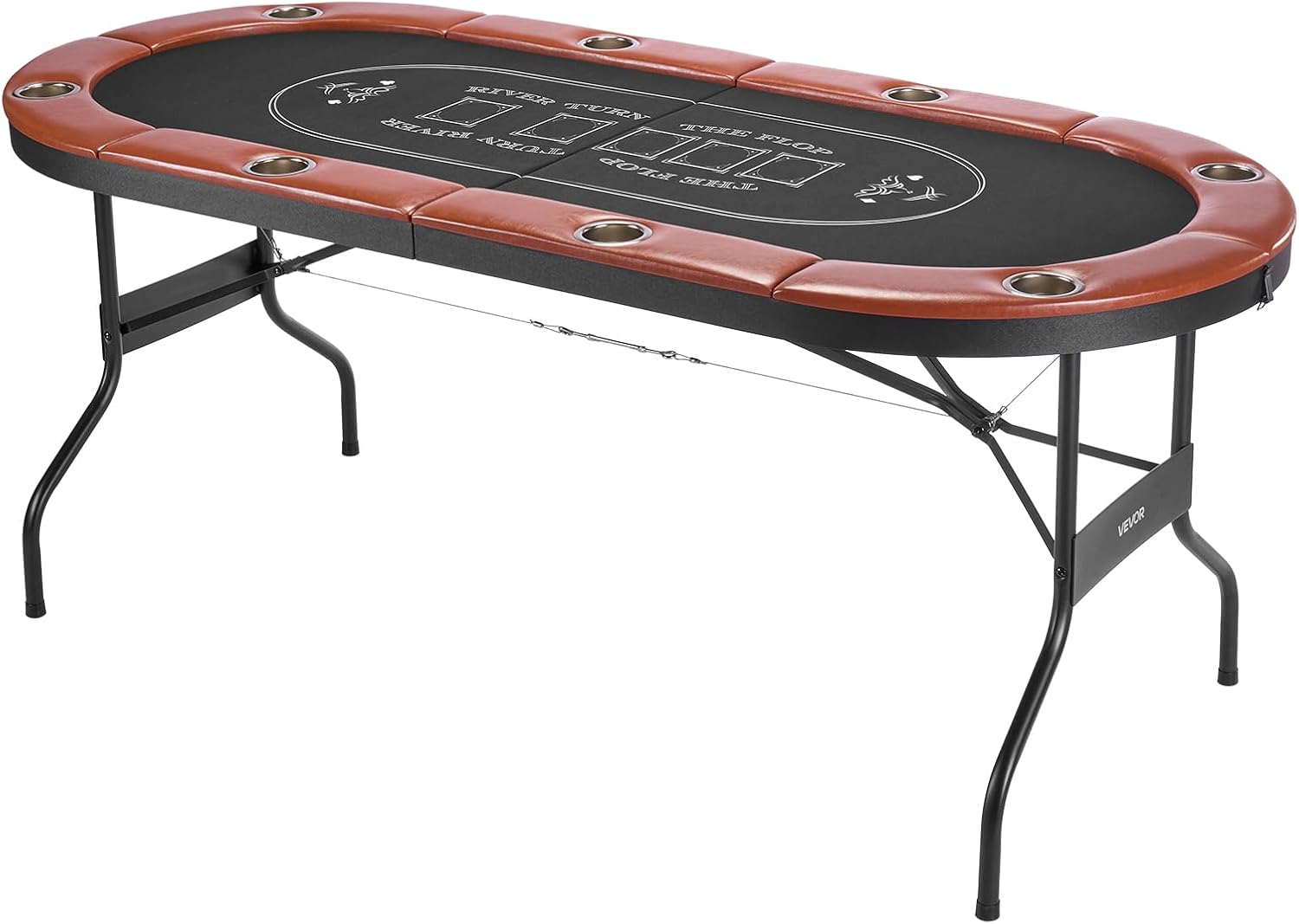 VEVOR Foldable Poker Table, 8 Player 72 in Folding Casino Leisure Table with Padded Rails and Cup Holders, Oval Portable Game Tables with Felt & Metal Legs, for Texas Hold'em Game and Blackjack