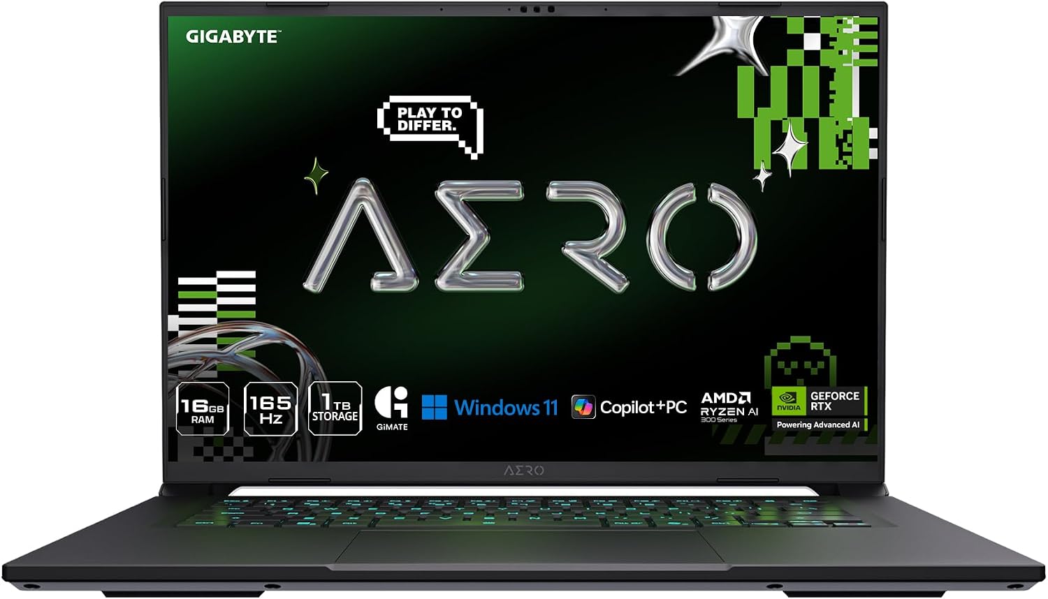 GIGABYTE AERO X16, Copilot+ PC - 165Hz 2560x1600 WQXGA - Manufactured by NVIDIA GeForce RTX 5070 - AMD Ryzen AI 7 350-1TB SSD with 16GB DDR5 RAM - Windows 11 Home - Space Gray - 1WH93USC94AH